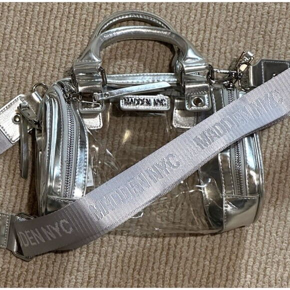 Madden NYC Clear & gray Stadium barrel bag Crossbody removable strap + handles - Picture 3 of 16